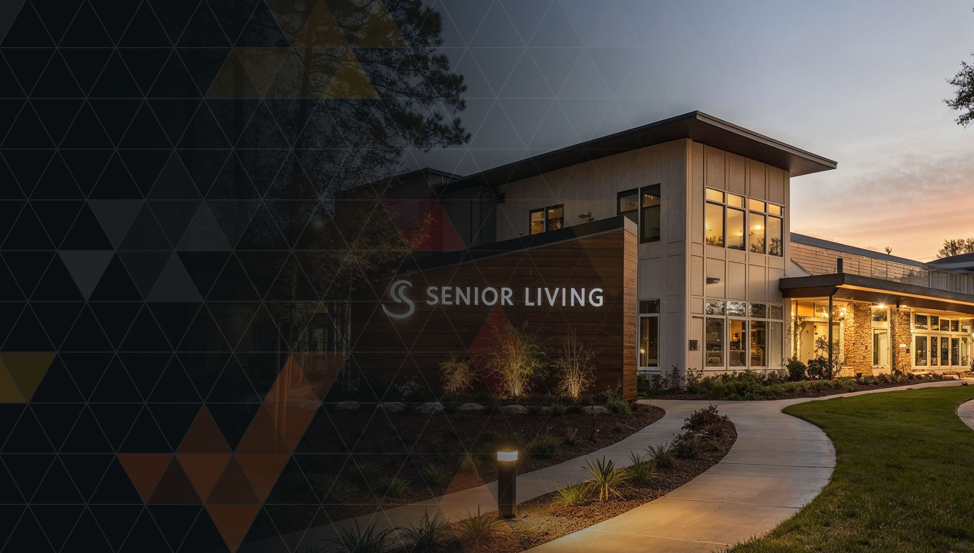 senior living sign and building